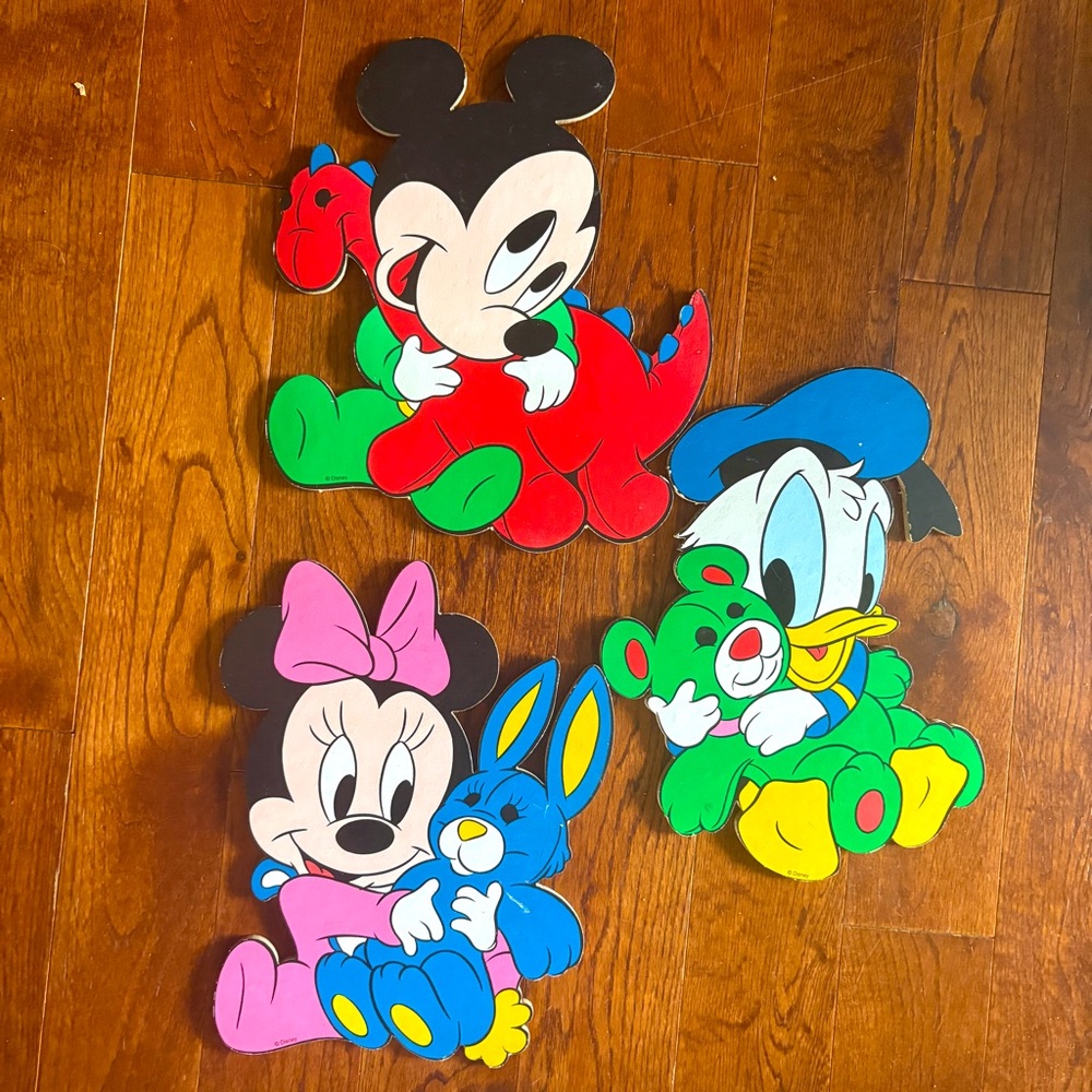 Vintage Disney Babies set 3 Character Wall Hangings Mickey Donald Minnie Mouse